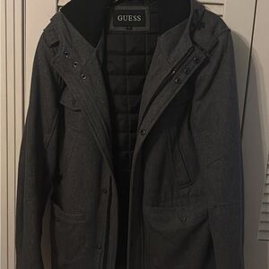 GUESS Men's Gray Hooded Peacoat Style Winter Coat